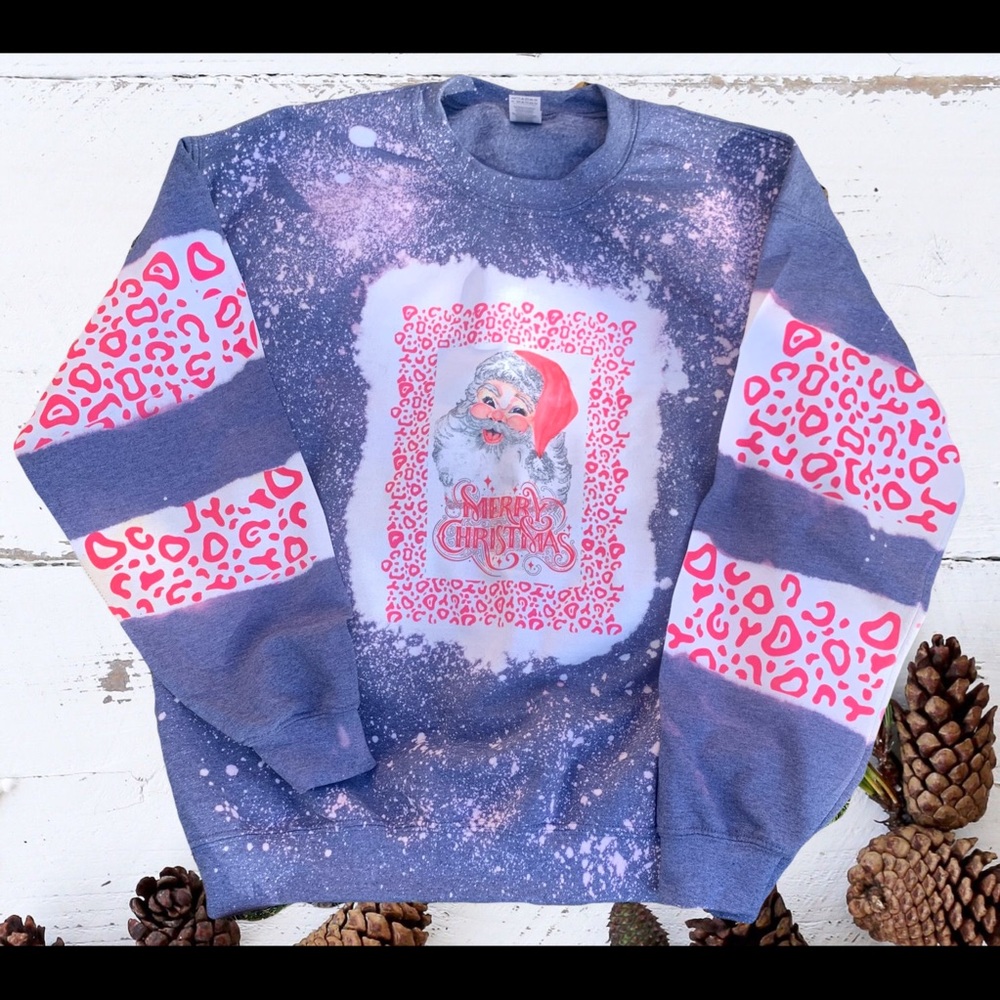 Pink Cheetah Santa Crewneck